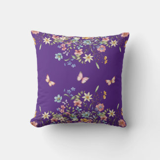 Purple Floral Botanical  Cushion