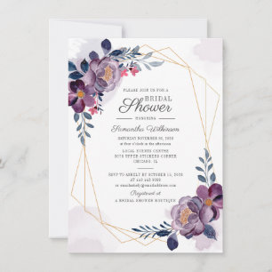 Purple Floral Botanical Geometric Bridal Shower Invitation
