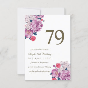 Purple Floral Botanical Simple Chic 79th Birthday Invitation