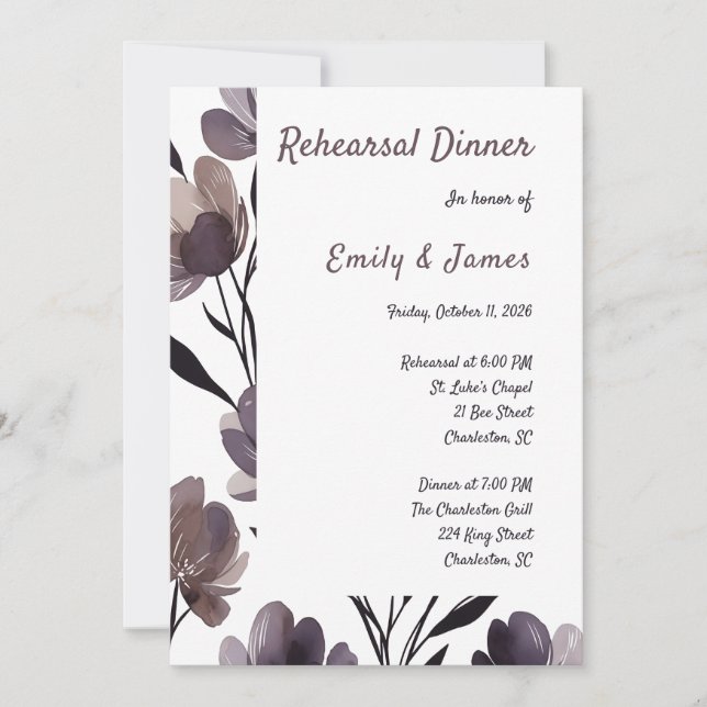 Purple Floral Botanical Wedding Invitation (Front)