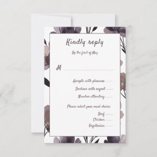 Purple Floral Botanical Wedding RSVP Card