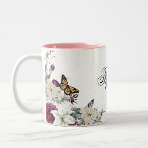 purple Floral bouquet in the blooming garden Two-Tone Coffee Mug