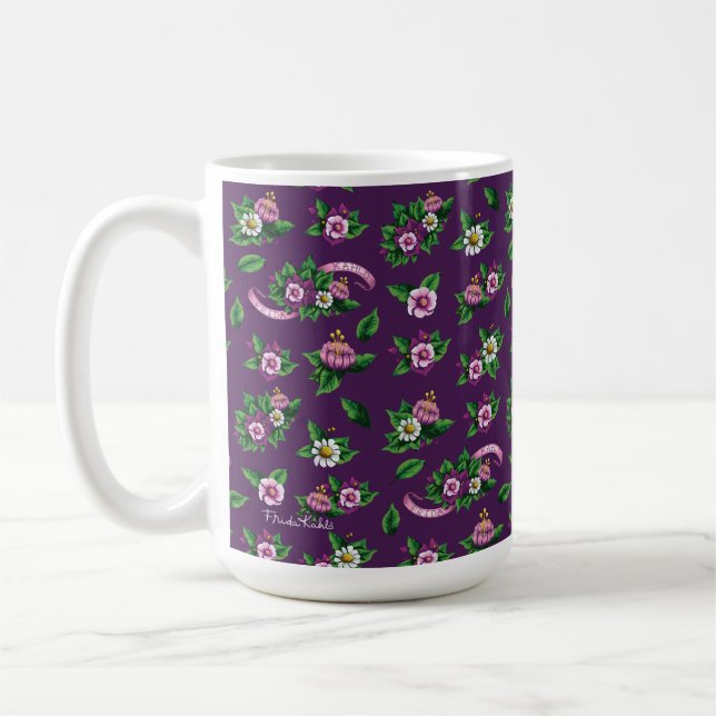 Purple Floral Bouquet Pattern Coffee Mug (Left)