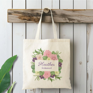 Purple Floral Bridal Party Tote Bag