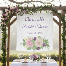 Purple Floral Bridal Shower Backdrop Tapestry