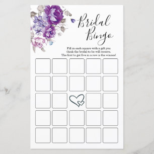 Purple Floral Bridal Shower Bingo Cards 