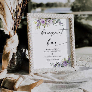 Purple Floral Bridal Shower Bouquet Bar Sign