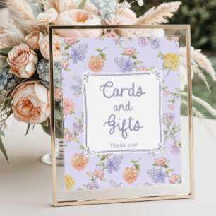 Purple Floral Bridal Shower Cards and Gifts Poster
