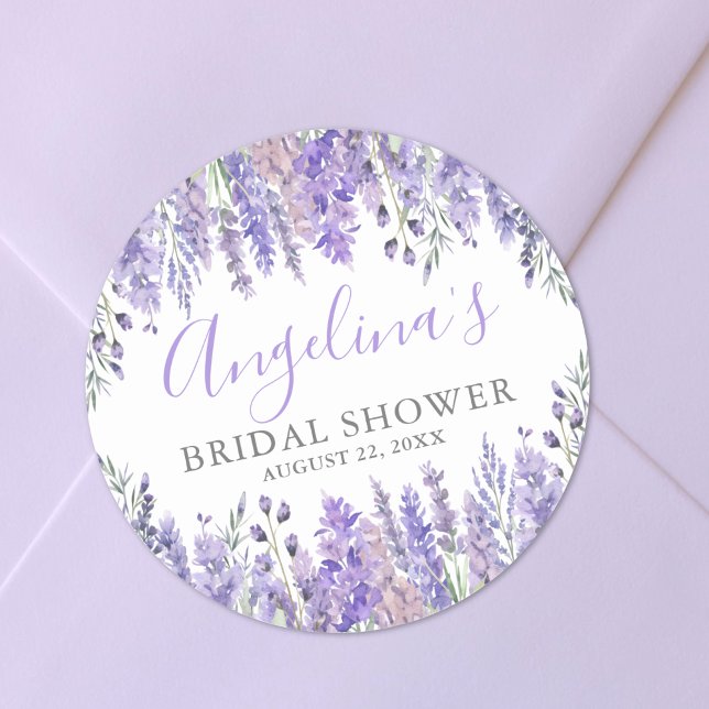 Purple Floral Bridal Shower Classic Round Sticker (Purple Floral Bridal Shower Classic Round Sticker)