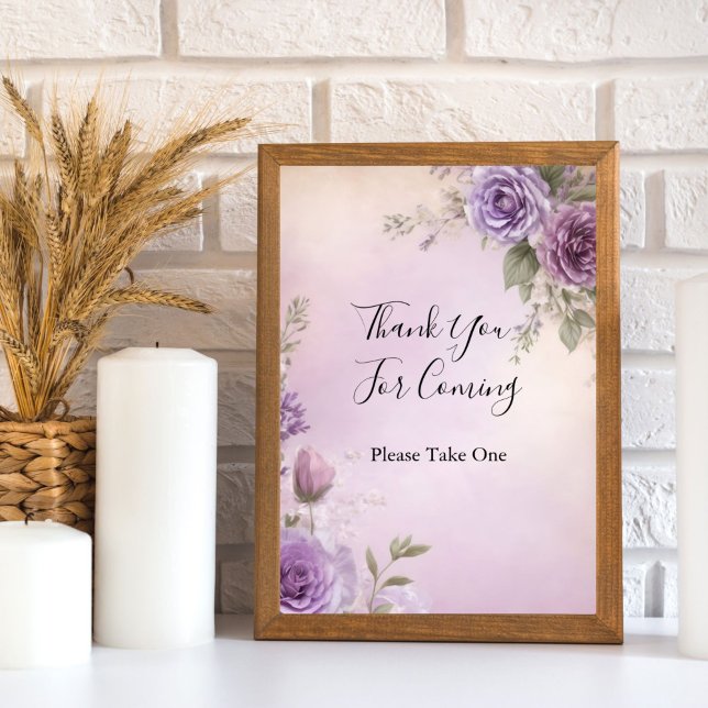 Purple Floral Bridal Shower Favour Table Sign (Purple watercolor floral Bridal Shower Wedding Shower Favor table sign)