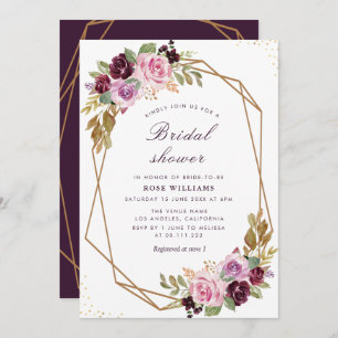 Purple floral bridal shower invitation