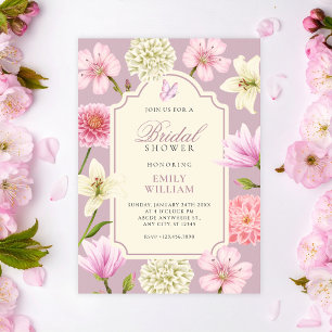 Purple floral bridal shower invitation