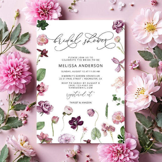 Purple Floral Bridal Shower Invitation (Creator Uploaded)