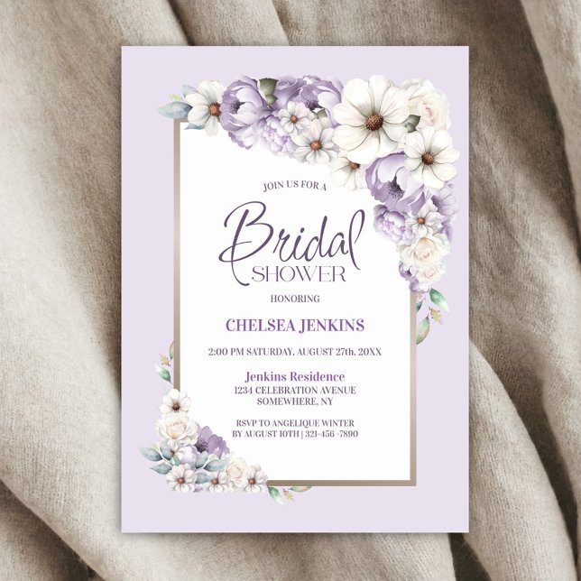 Purple Floral Bridal Shower Invitation (Creator Uploaded)