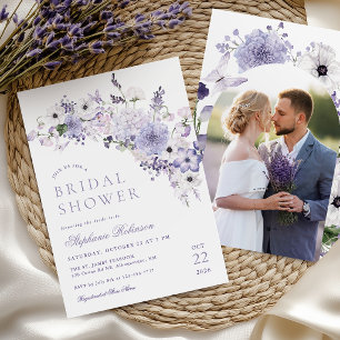 Purple Floral Bridal Shower Invitation with Photo