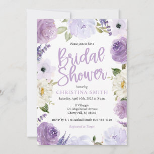 Purple Floral Bridal Shower Invitations