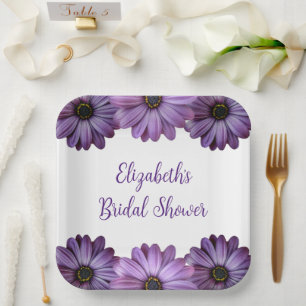 Purple Floral Bridal Shower Paper Plate