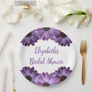 Purple Floral Bridal Shower Paper Plate
