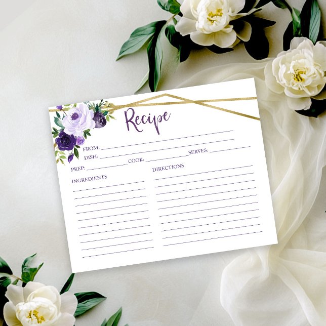Purple Floral Bridal Shower Recipe Card (Creator Uploaded)