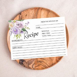 Purple Floral Bridal Shower Recipe Cards