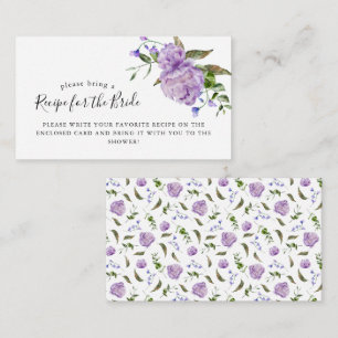 Purple Floral Bridal Shower Recipe Request Enclosure Card
