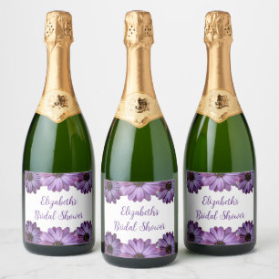 Purple Floral Bridal Shower Sparkling Wine Label