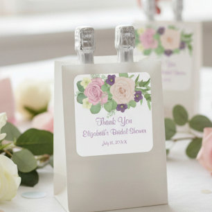 Purple Floral Bridal Shower Square Sticker