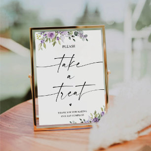 Purple Floral Bridal Shower Take A Treat Sign