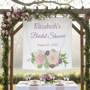 Purple Floral Bridal Shower Tapestry