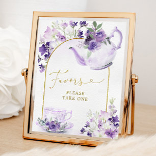 Purple Floral Bridal Shower Tea Favours Sign