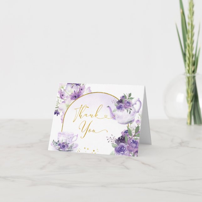 Purple Floral Bridal Shower Tea Folded Card (Front)