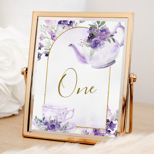 Purple Floral Bridal Shower Tea Party Table Number (Creator Uploaded)