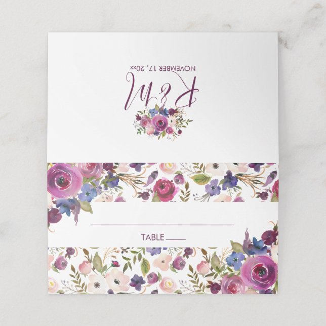 Purple Floral Bridal Shower/Wedding Place Card (Outside Unfolded)