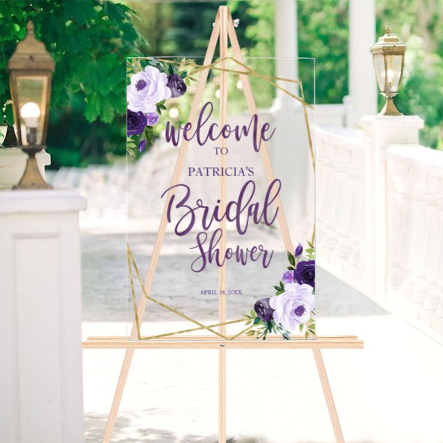 Purple Floral Bridal Shower Welcome Acrylic Sign (Creator Uploaded)