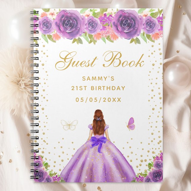 Purple Floral Brown Hair Princess Guest Book (Creator Uploaded)
