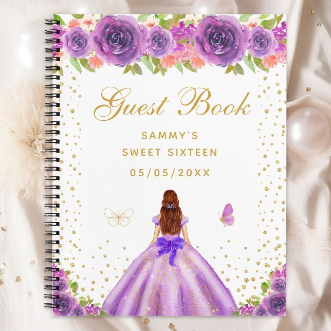 Purple Floral Brown Hair Princess Sweet Sixteen Notebook (Creator Uploaded)