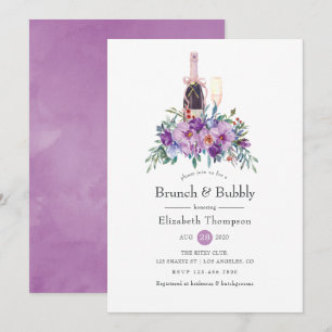 Purple Floral Brunch and Bubbly Bridal Shower Invitation