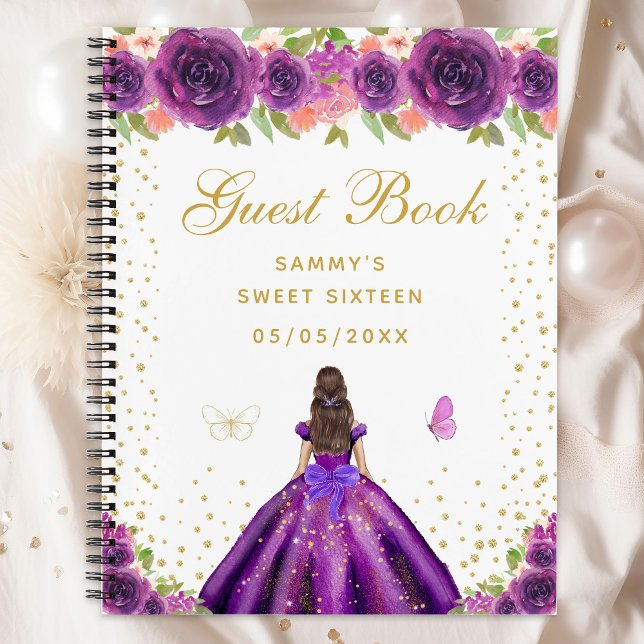 Purple Floral Brunette Hair Princess Sweet Sixteen Notebook (Creator Uploaded)