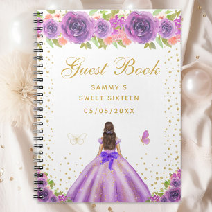 Purple Floral Brunette Hair Princess Sweet Sixteen Notebook