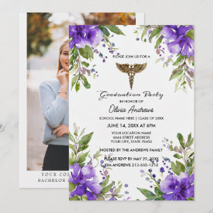 Purple Floral BSN Nursing Graduation Invitation   