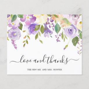 Purple Floral Budget Wedding Thank You Card
