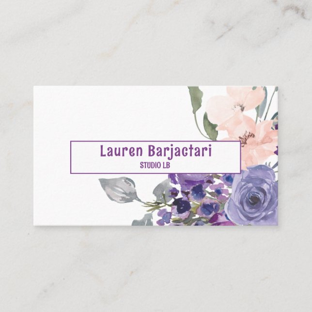 Purple Floral   Business Card (Front)