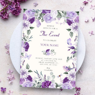 Purple floral butterflies invitation