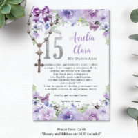 Purple Floral Butterflies Quinceañera Prayer Card