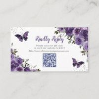 Purple Floral Butterflies Quinceañera QR Code RSVP
