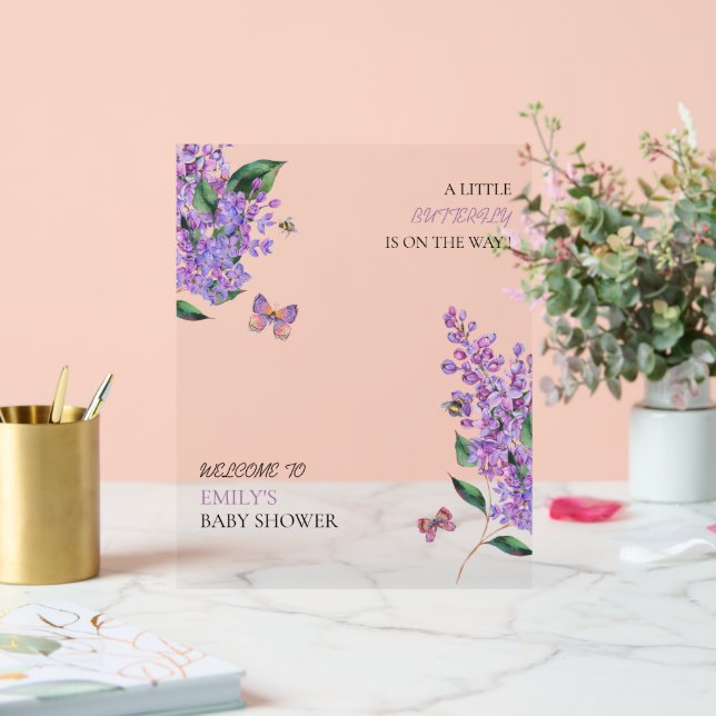 Purple floral butterfly baby shower acrylic sign (Wedding)