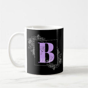 Purple Floral Butterfly Custom Monogram - Letter B Coffee Mug