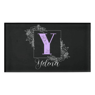 Purple Floral Butterfly Custom Monogram - Letter Y Name Tag