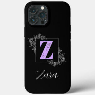Purple Floral Butterfly Custom Monogram - Letter Z iPhone 13 Pro Max Case