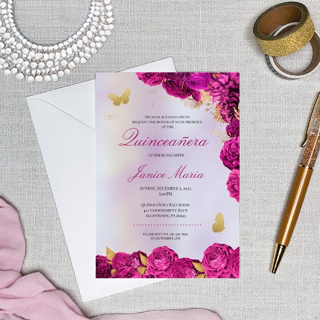 Purple Floral Butterfly Elegant Quinceañera  Invitation (Creator Uploaded)